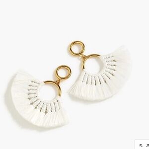 J. Crew Gold and White Fan Earrings with Tassel Design